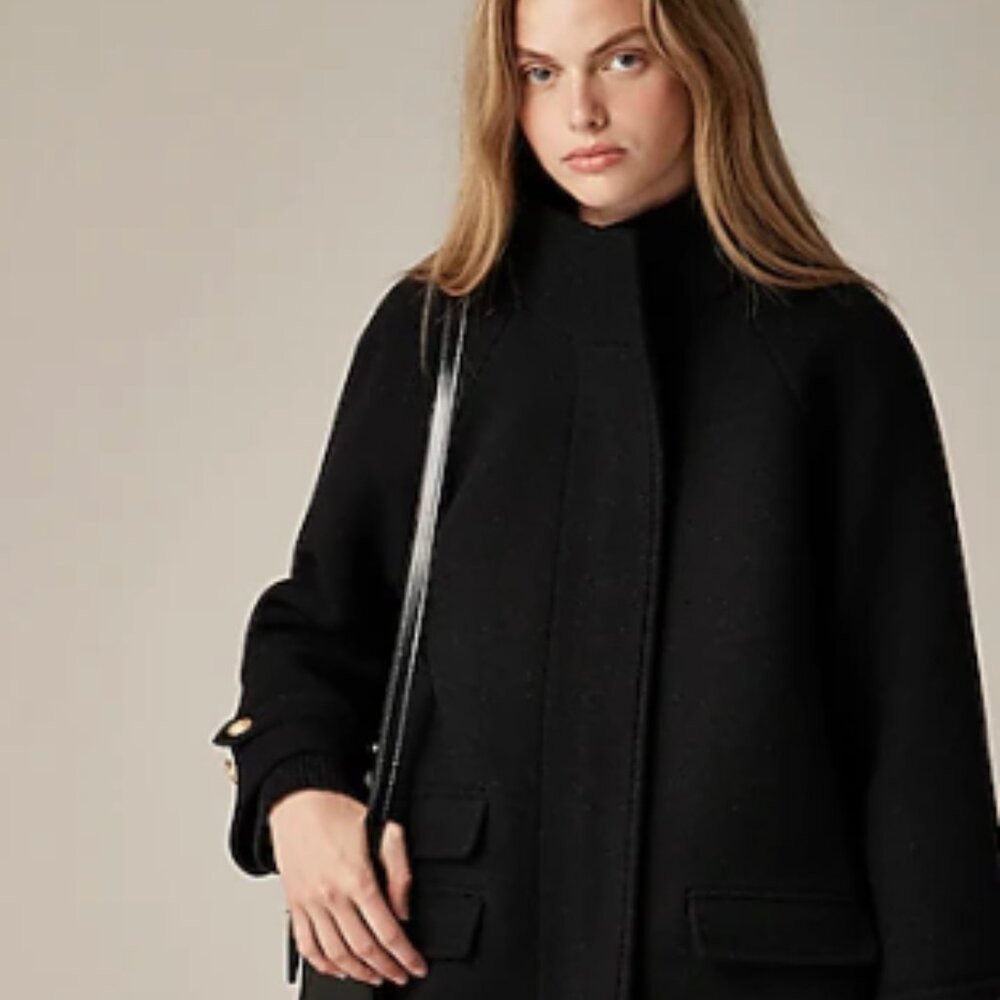 J. Crew Classic Black Zip Wool Campus Coat NWOT